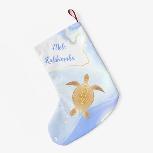 Gold Turtle Tribal Blue Marble Mele Kalikimaka Kleine Kerstsok (Achterkant (Hangend))