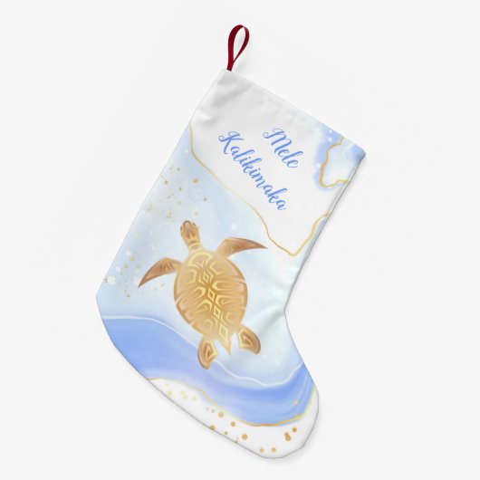 Gold Turtle Tribal Blue Marble Mele Kalikimaka Kleine Kerstsok (Voorkant (Hangend))