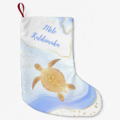 Gold Turtle Tribal Blue Marble Mele Kalikimaka Kleine Kerstsok (Voorkant)