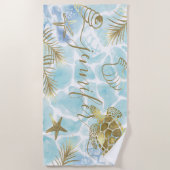 Gold Turtle Tropical Personal Name Strandlaken (Voorkant)