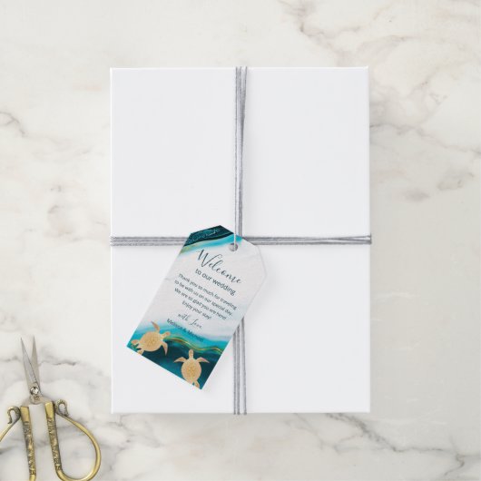 Gold Turtles Beach bruiloft welkomsttas Cadeaulabel (Met Touw)