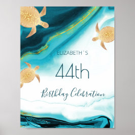 Gold Turtles Blauwgroen Ink Custom Birthday Party Poster