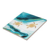 Gold Turtles Blauwgroen witte inkt Tegeltje (Zijkant)