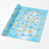 Gold Turtles Blue Glitter | Mele Kalikimaka Cadeaupapier (Uitgerold)