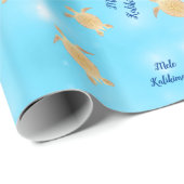 Gold Turtles Blue Glitter | Mele Kalikimaka Cadeaupapier (Rol Hoek)