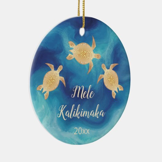 Gold Turtles Blue | Kerstmis in Hawaïti Keramisch Ornament (Rechts)