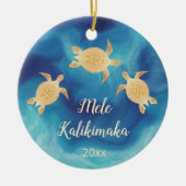 Gold Turtles Blue | Kerstmis in Hawaïti Keramisch Ornament (Voorkant)
