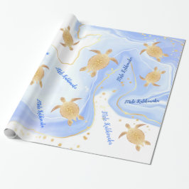 Gold Turtles Blue | Mele Kalikimaka | Kerstmis Cadeaupapier