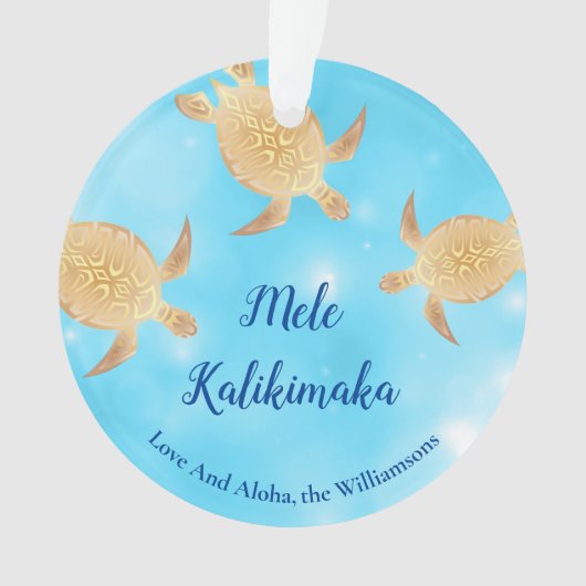 Gold Turtles Mele Kalikimaka gepersonaliseerd Ornament (voorkant)