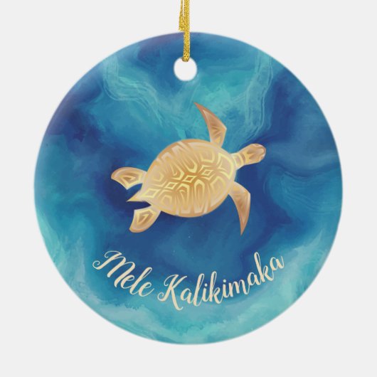 Gold Turtles Mele Kalikimaka Hawaiian Kerstmis Keramisch Ornament (Achterkant)