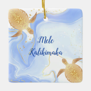 Gold Turtles Mele Kalikimaka Hawaiian Kerstmis Keramisch Ornament