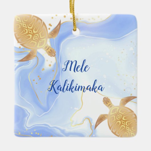 Gold Turtles Mele Kalikimaka Hawaiian Kerstmis Keramisch Ornament (Voorkant)