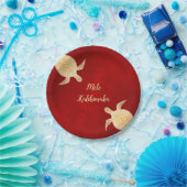 Gold Turtles Mele Kalikimaka Hawaiian Red Papieren Bordje (Feest)