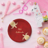 Gold Turtles Mele Kalikimaka Hawaiian Red Papieren Bordje (Feest)