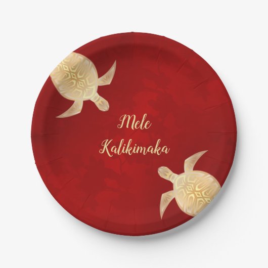 Gold Turtles Mele Kalikimaka Hawaiian Red Papieren Bordje (Voorkant)