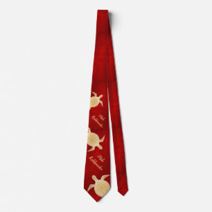 Gold Turtles Mele Kalikimaka Hawaiian Red  Stropdas