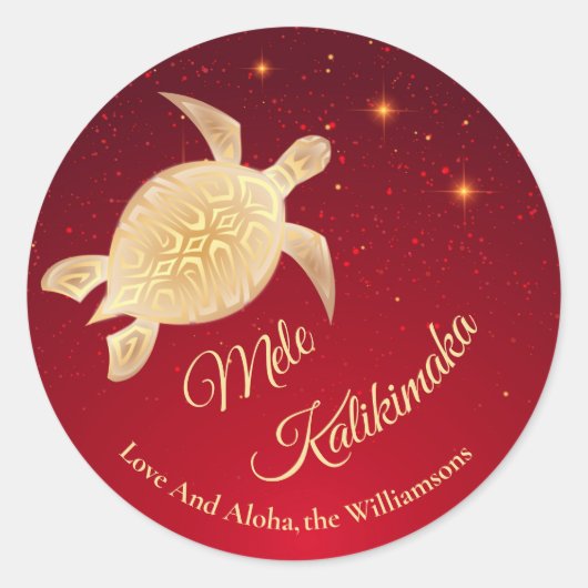 Gold Turtles Red | Mele Kalikimaka | Aangepast Ronde Sticker (Voorkant)