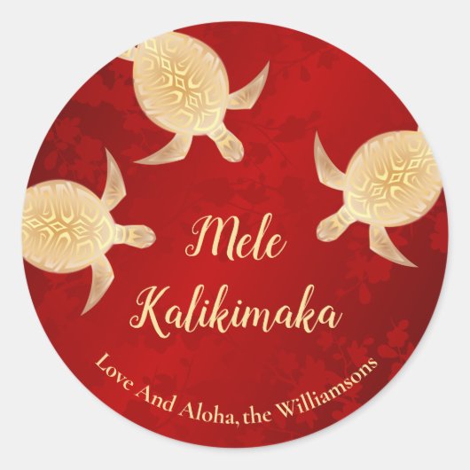 Gold Turtles Red | Mele Kalikimaka | Aangepast Ronde Sticker (Voorkant)