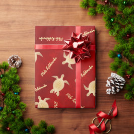 Gold Turtles Red | Mele Kalikimaka | Kerstmis Cadeaupapier