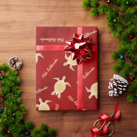 Gold Turtles Red | Mele Kalikimaka | Kerstmis Cadeaupapier (Feestdagen Geschenken)
