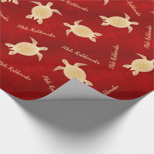 Gold Turtles Red | Mele Kalikimaka | Kerstmis Cadeaupapier (Hoek)