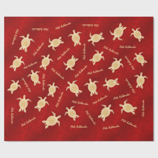 Gold Turtles Red | Mele Kalikimaka | Kerstmis Cadeaupapier (Vlak)