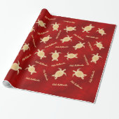 Gold Turtles Red | Mele Kalikimaka | Kerstmis Cadeaupapier (Uitgerold)