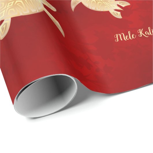 Gold Turtles Red | Mele Kalikimaka | Kerstmis Cadeaupapier (Rol Hoek)