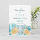 Gold Turtles Sky Blue Ink Kaart (Staand voorkant)