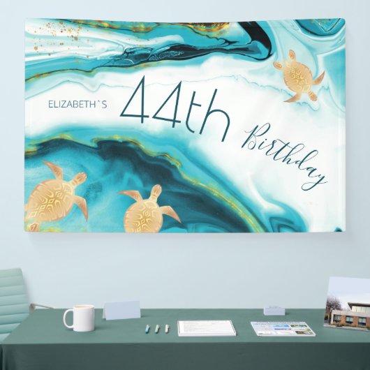 Gold Turtles Teal Ink | Custom Birthday Spandoek (Beurs)