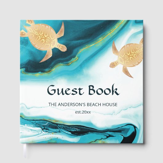 Gold Turtles Turquoise Coastal Beach House Gastenboek (Voorkant)