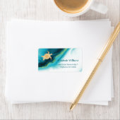Gold Turtles Turquoise Waterverf Ink Coastal Etiket (Insitu)