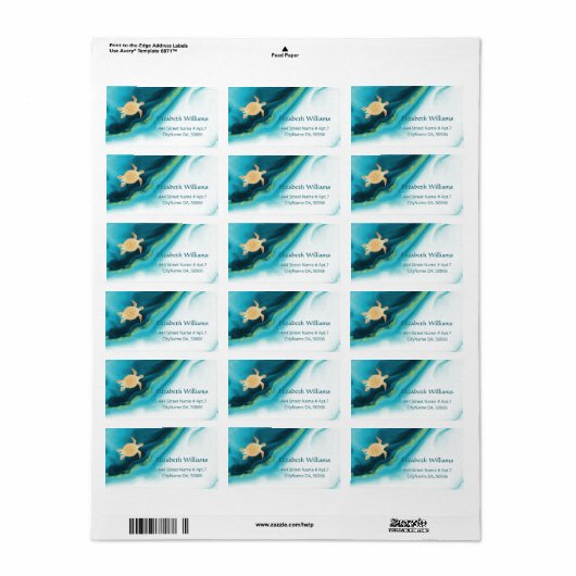 Gold Turtles Turquoise Waterverf Ink Coastal Etiket (Full Sheet)