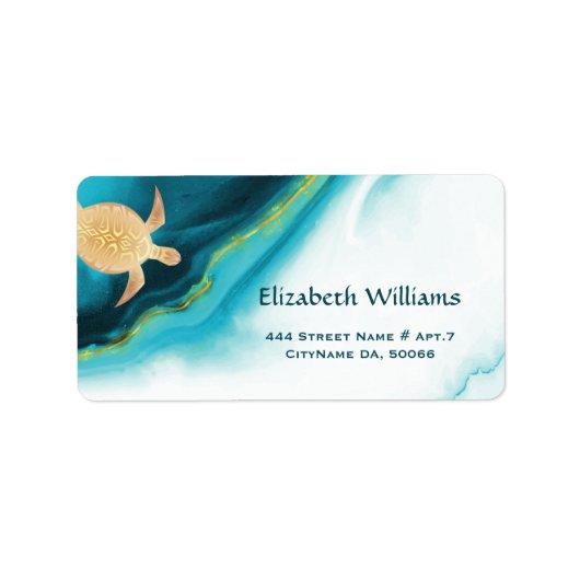 Gold Turtles Turquoise Waterverf Ink Coastal Etiket (Voorkant)