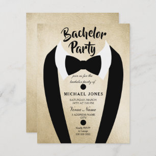 Gold Tuxedo Bow Stropdas Bachelor Party nodigt uit Kaart