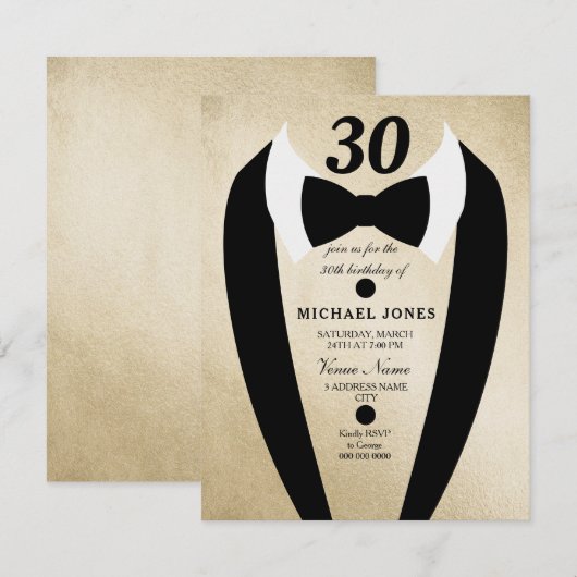 Gold Tuxedo Bow Stropdas Mannen 30e verjaardag Uit Kaart (Voorkant / Achterkant)