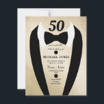 Gold Tuxedo Mannen 50th Birthday Party Invitation Kaart<br><div class="desc">Ontwerp met dank aan https://www.etsy.com/shop/teabreakart</div>