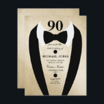 Gold Tuxedo Mannen 90th Birthday Party Invite Kaart<br><div class="desc">Ontwerp met dank aan https://www.etsy.com/shop/teabreakart</div>