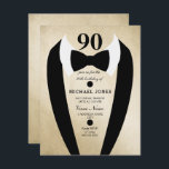 Gold Tuxedo Mannen 90th Birthday Party Invite Kaart<br><div class="desc">Ontwerp met dank aan https://www.etsy.com/shop/teabreakart</div>