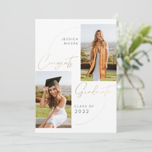 Gold Twee foto's Congrats Afstuderen Klasse van 20 Aankondiging (Staand voorkant)