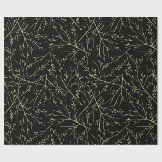 Gold Twigs on Black Cadeaupapier (Vlak)