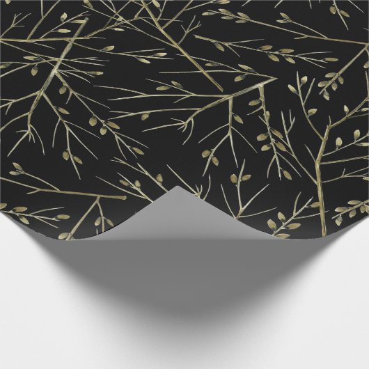 Gold Twigs on Black Cadeaupapier (Hoek)