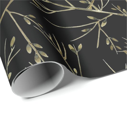 Gold Twigs on Black Cadeaupapier (Rol Hoek)
