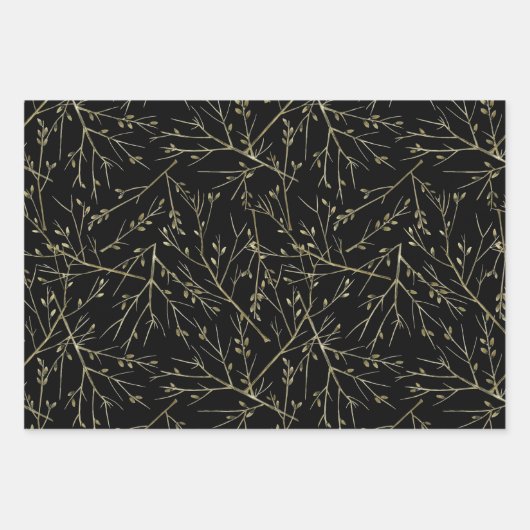 Gold Twigs on Black Inpakpapier Vel (Voorkant)