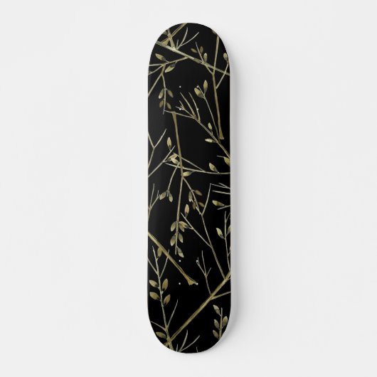 Gold Twigs on Black Persoonlijk Skateboard (Voorkant)