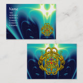 GOLD TWIN DRAGONS/Blauwgroen Blue Turquoise Light  Visitekaartje (Voorkant / Achterkant)