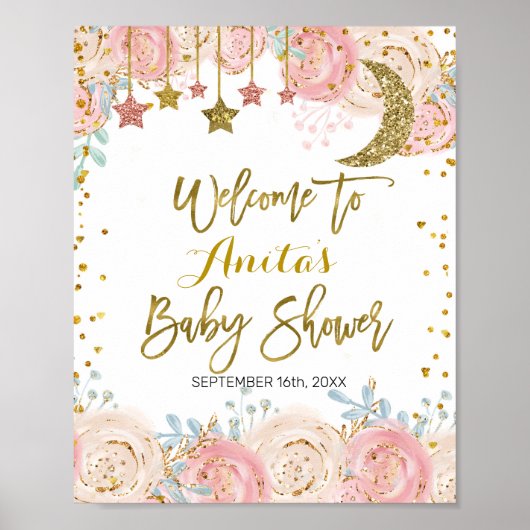 Gold twinkle Baby shower Welkomstteken Poster (Voorkant)