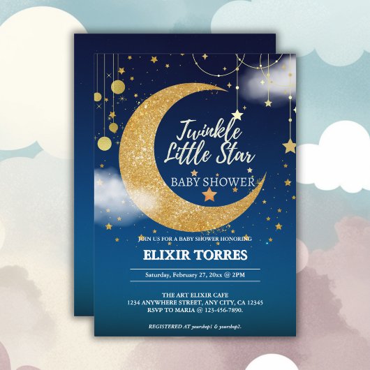 Gold Twinkle Little Star Dromerig Baby shower Kaart