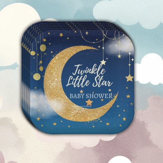 Gold Twinkle Little Star Dromerig Baby shower Papieren Bordje