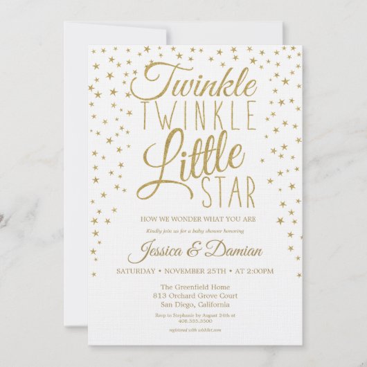 Gold Twinkle Little Star Gender onthult Baby showe Kaart (Voorkant)